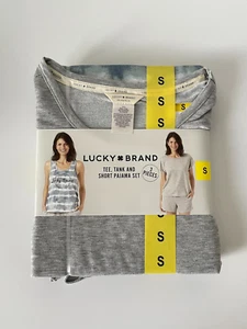 Juego de salón de pijama de 3 piezas para mujer Lucky Brand, camiseta, camiseta sin mangas y corto, pequeño - Imagen 1 de 4