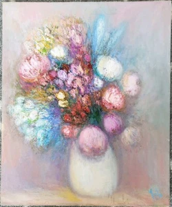 YOLI Yolanda Razzetto signed impasto oil floral 20" X 24" Beautiful Flower Vase  - Picture 1 of 9