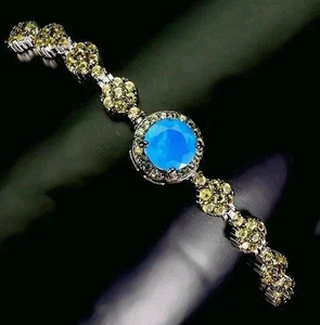 925 Sterlingsilber Armband rund blau Opal 7 mm Saphir Edelstein Schmuck 9 Zoll - Bild 1 von 3