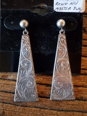 Pendientes colgantes vaquera esterlina grabados a mano western vintage grito newman Foto 1 de 4