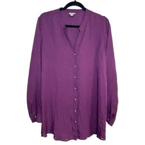 J.Jill 100% Silk Purple Buttoned Tunic Blouse Size Large quiet luxury casual - Picture 1 of 5