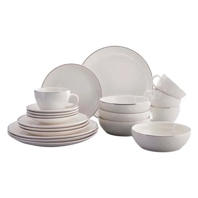 Vajilla de cerámica Corona 20 piezas borde plateado elegante estampado floral en relieve... Foto 1 de 4