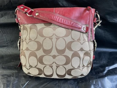 Bolso Hobo COACH - Zoe - Jacquard Rojo y Tostado Logo Firma! - F12657 Foto 1 de 4