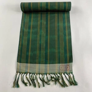 JAPANESE KIMONO FABRIC CLOTH BOLT GREEN TSUMUGI PURE SILK BB3153 - Picture 1 of 5