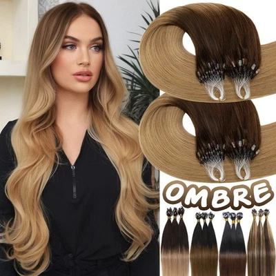 Micro Loop Ring Beads Real Remy Human Hair Extensions Ombre 200G THICK FULL HEAD - Image 1 of 4