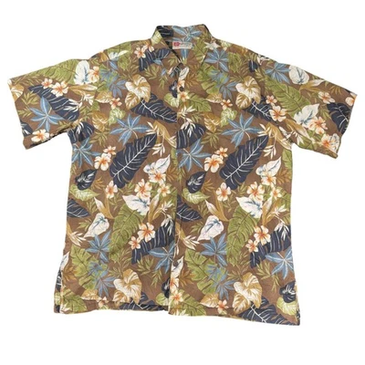 Camisa Hilo Hattie Para Hombres 2XL Marrón Hawaiana Aloha Floral Botón Delantero Manga Corta Foto 1 de 4