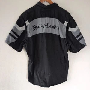 Harley Davidson Shirt Mens XL Black Mechanic Garage Shop Button Biker Moto Y2K - Picture 1 of 14