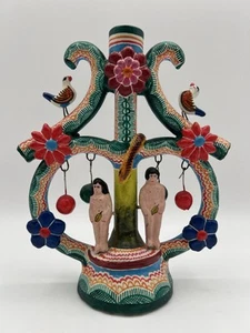 Mexican Art Pottery Adam & Eve Tree Of Life Candle Holder 8” Árbol de la Vida - Picture 1 of 10
