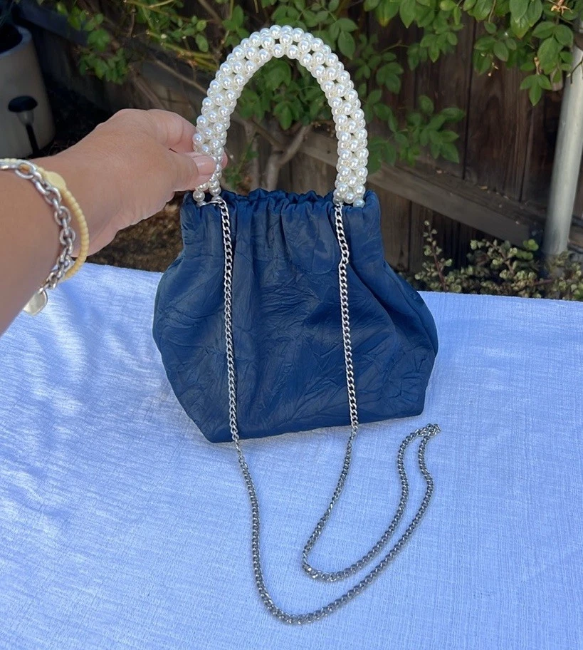 全新 带标签 | Zara 珍珠手柄 磁性闭合 斜挎包 6539/610 | 蓝色 — 第 1/4 张图片