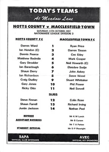 Teamsheet - Notts County v Macclesfield Town 1997/8 (11 Oct) - Picture 1 of 1