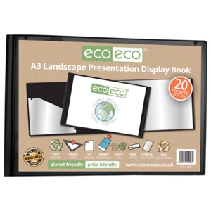 eco eco A3 20 Pocket Presentation Display Book Landscape Black - Picture 1 of 3