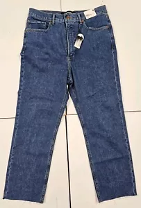 Express Damen Jeans Gr. 10 Original Straight Super High Rise Blau Stretch Raw Hem - Bild 1 von 10