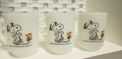 3 Fire King Anchor Hocking Snoopy Woodstock At Times Life Is Pure Joy Coffee Mug • 77.38$