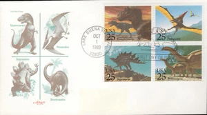 1989 FDC - Scott # 2422-25 - Prehistoric Animals - Artmaster Cachet - Bild 1 von 1