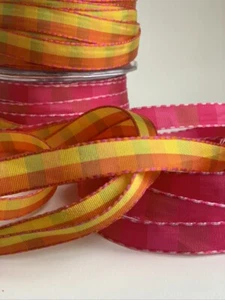 Stylish Checked Squares Ribbon Trim With Stitched Edge 12mm Wide Card Gift - Picture 1 of 3