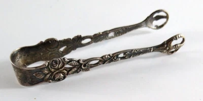 Antiguo Cubo de Azúcar Pinzas Utensilio 800 Plata Gótico Victoriano 3 5/8" Firmado Foto 1 de 4