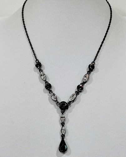 Collana pendente cristallo nero canna di fucile firmata Givenchy vintage nuova 16”+3”