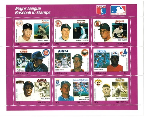 Grenada  1988 - "Major League Baseball in Stamps"  Roger Clemens -Sheetlet of 9 Cover