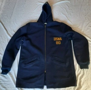Vintage 80s US Naval Academy USNA Wool Jacket Mens Medium Zip Hood Blue - Picture 1 of 11