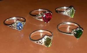 5pc 925 Silver Plated Multi Color Faux Stone Fashion Ring Lot 925 Stamped Size 7 - Picture 1 of 7