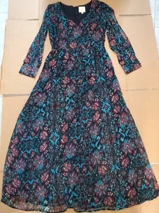 Modcloth Turquoise Maxi Dress Sz Lg Floral Long Sleeve Flowing Dress - Picture 1 of 6