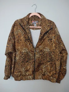 Vintage Sport Damen Windbreaker Jacke Leapord Cheetah Print gefüttert 90er Y2K - Bild 1 von 6