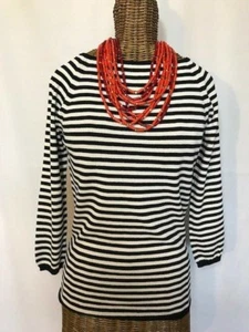 THE LIMITED - BLACK WHITE STRIPE 3/4 SLEEVE BLOUSE - S - Picture 1 of 3