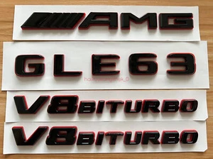 Black RED GLE63 AMG V8 BITURBO Emblem Badge Sticker Set For Mercedes GLE63 - Picture 1 of 8