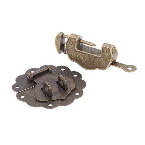 Classic Furniture Jewelry Box Chest Padlock Lock Key Toggle Latch Hasp Clasp Set Cover
