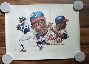 Hank Aaron Signed & Limited Numbered Lithograph by John Martin - 2 COAs