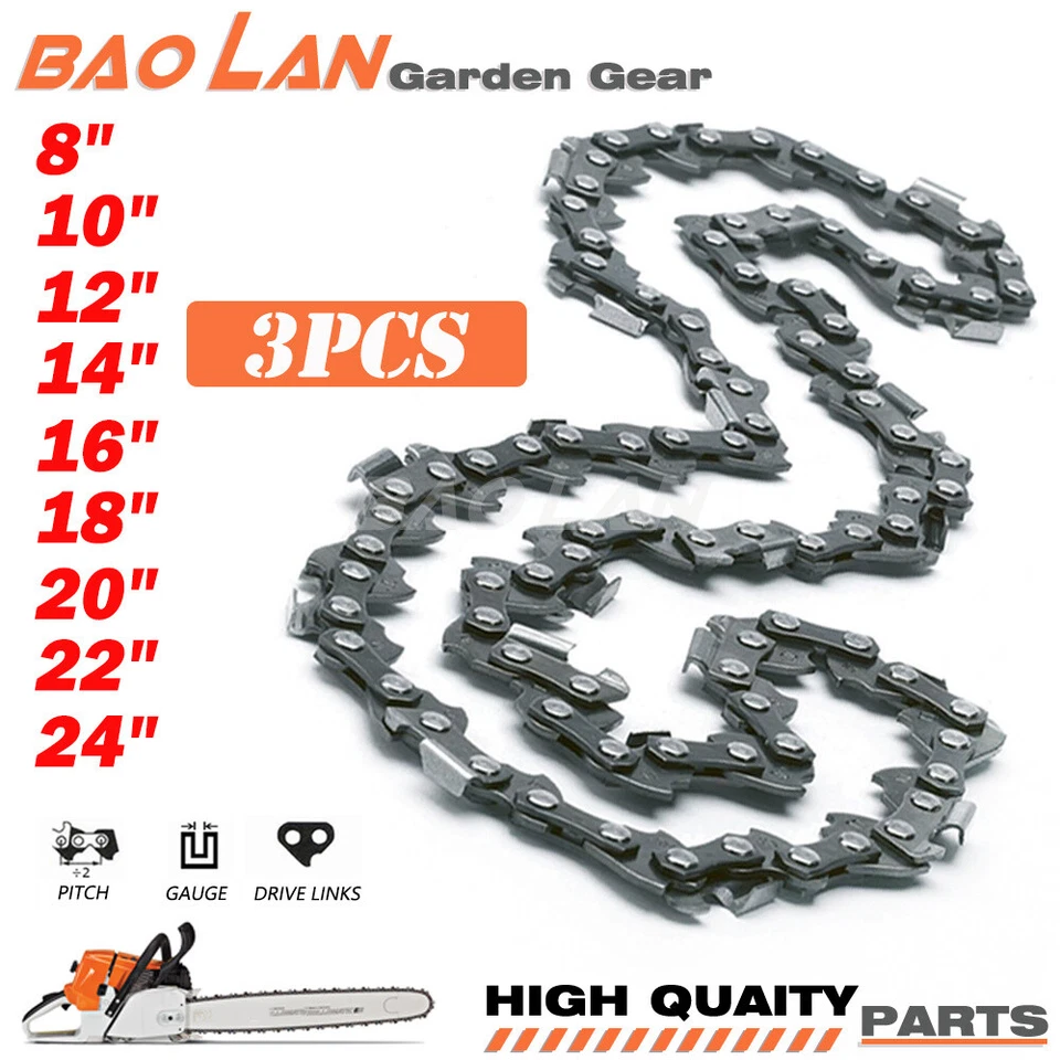 3PCS Chainsaw Chain Blade Saw Chains 8"/10"/12"/14''/16''/18"/20''/22''/24"/28" - image 1 of 1