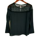 Gianni Bini Women?S Size Small S Long Sleeve Black Top Blouse Lace Detail Sexy