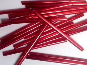 VTG 30 SILVER lined RED 50mm GLASS BUGLE BEADS lamps! jewelry fringe - Picture 1 of 2