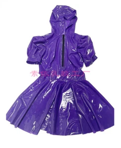 latex Gummi dress kig women Puff Sleeve with hat front zip custom made 0.4 - Picture 1 of 9