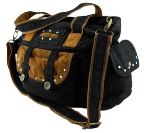 Jeanstasche Schultertasche Schwarz mit Strass Kristall-Elements C14 - Picture 1 of 3