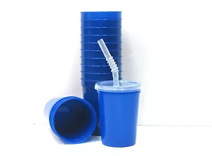 12 Small 12 Oz  Drinking Glasses Lids Straws Choice 10 Colors Mfg USA Lead Free* - Picture 1 of 22