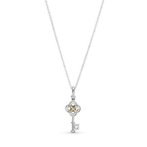AUTHENTIC Pandora Two-Tone Key & Flower Necklace 399339C01-70 27.5 GIFT POUCH