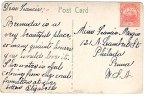 Postal de colección The Poets House Bermuda con sello y mensaje escrito a mano - Imagen 1 de 2