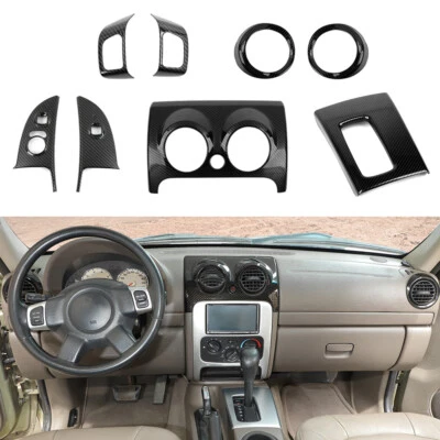 ✅8X Carbon Fiber Center Console Door Dashboard Trim Kit for Jeep Liberty 1999-06 Foto 1 de 4