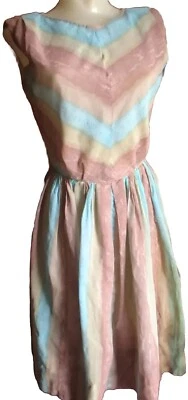 sz 6 True Vtg 50s SHABBY CHIC Marcy Lee Pleated Sleeveless Zipback Sheer Dress Foto 1 de 4