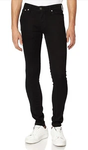JACK & JONES Mens Liam Slim Fit Jeans Cotton Super Stretch Zip Fly Black W29 L30 - Picture 1 of 20