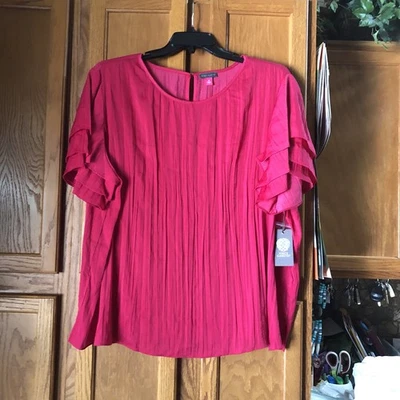 Vince Camuto Women’s Playful Paisley Satin Ruffle Sleeve Blouse Jazzy Red 3X NWT - Image 1 of 4