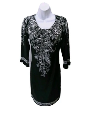 NWT London Times Long Sleeve Sheath Dress Womens 8 Black Paisley Classic #drs17 - Image 1 of 4