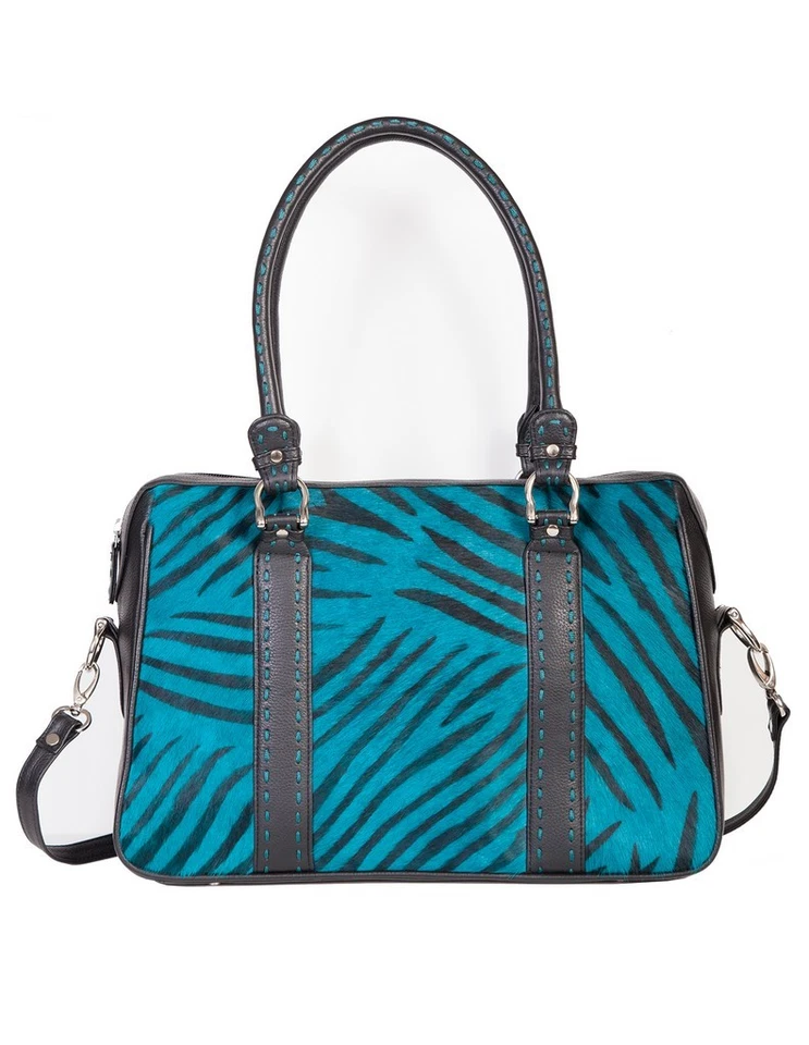 Scully Leather Handbag Womens Turquoise Hair on Calf Shoulder Tote 14.5x10.5x3.5