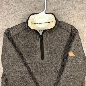 Orvis Sweater L Gray Black 1/4 Zip Long Sleeve Sherpa Lined Pullover Mens - Picture 1 of 7