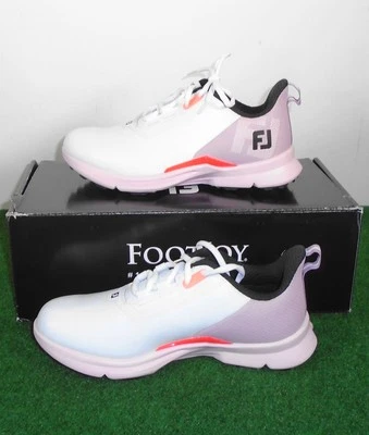 Tênis de golfe feminino FootJoy Fuel 2.0 novo na caixa, branco/rosa/coral, 7 médio, 90884 - Imagem 1 de 4