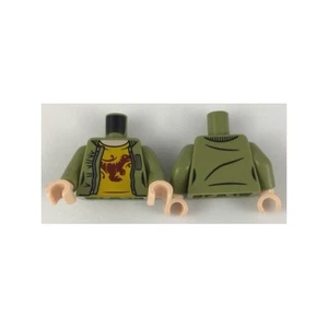 LEGO - Minifig, Torso Female Olive Jacket Light Orange Shirt w/ Red Raptor - Picture 1 of 1