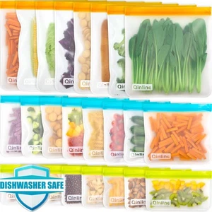 Reusable Food Storage Bags - 24 Pack Freezer Bags, Reusable Bags Silicone, Ex... - Picture 1 of 7