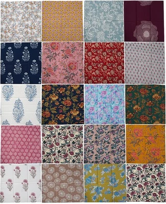 Indian Wholesale Bohemian Mix. Floral Block Print 100% Cotton Sari Fabric Napkin - Image 1 of 4