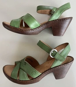 Born B.O.C Belinda Style B20429 sandalo pelle verde mandorla tacco misura 8 - Foto 1 di 7